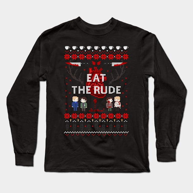 Eat The Rude Ugly Sweater Long Sleeve T-Shirt by Plan8